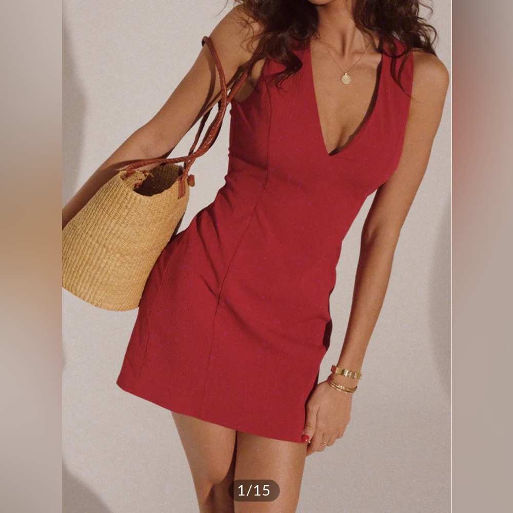 Commense Crimson V-Neck Mini Dress